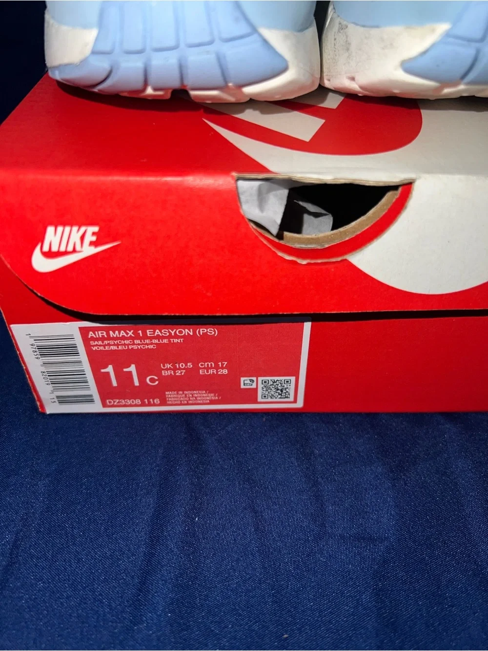 Nike Kids Airmax 1 Light Blue and White Low-Top Sneakers Sz 11c
